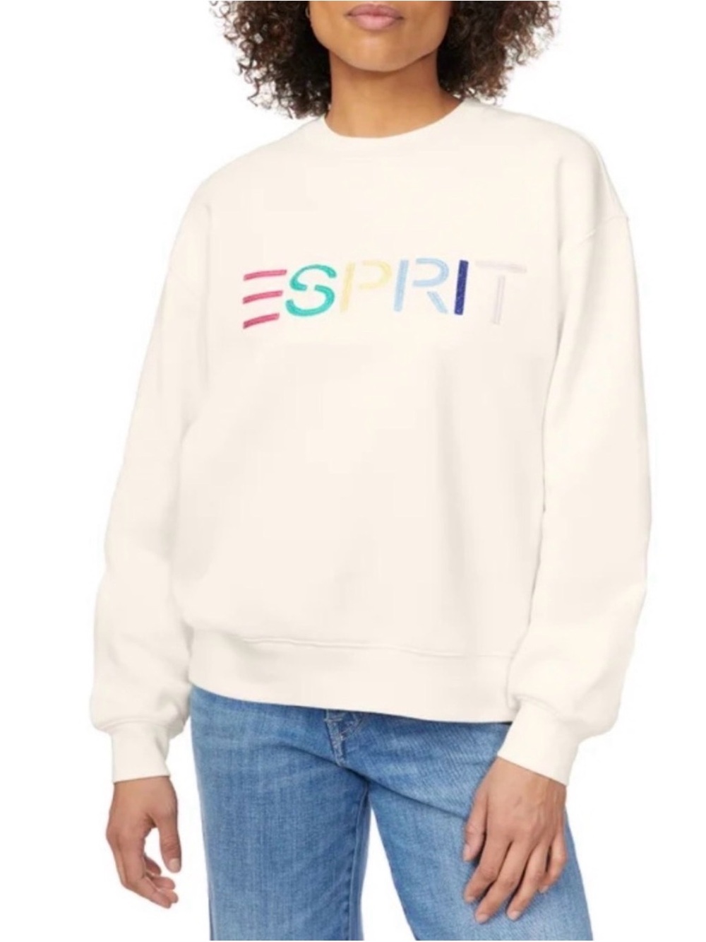 Esprit Cream Crewneck Sweatshirt with Rainbow Logo